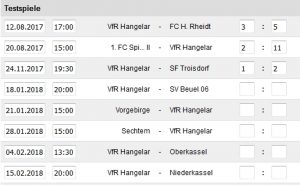 Testspiele Winterpause